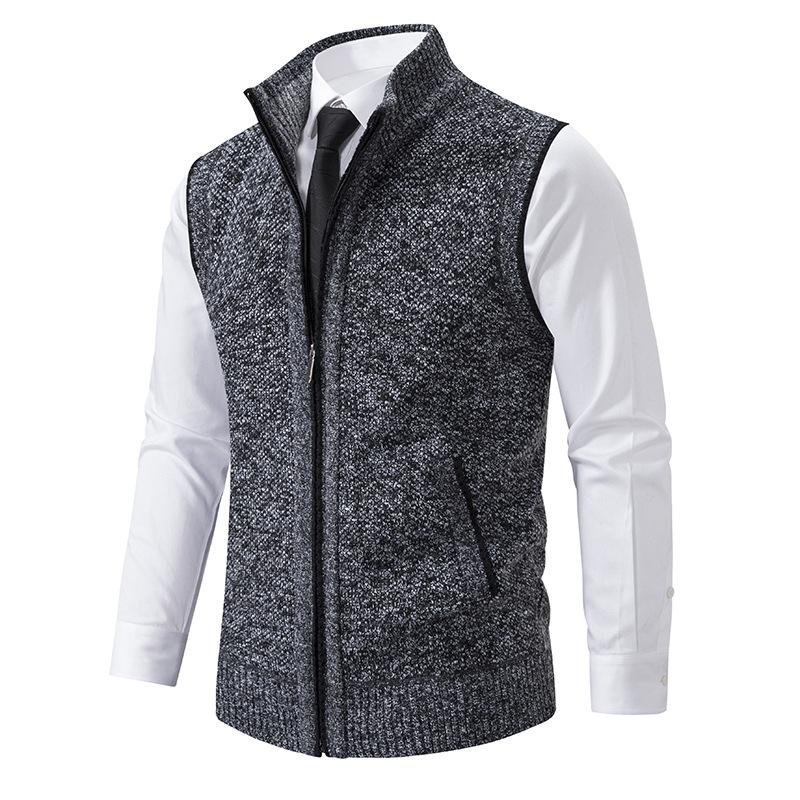 Mens Casual Solid Color Stand Collar Sleeveless Knitted Vest 19972434Y