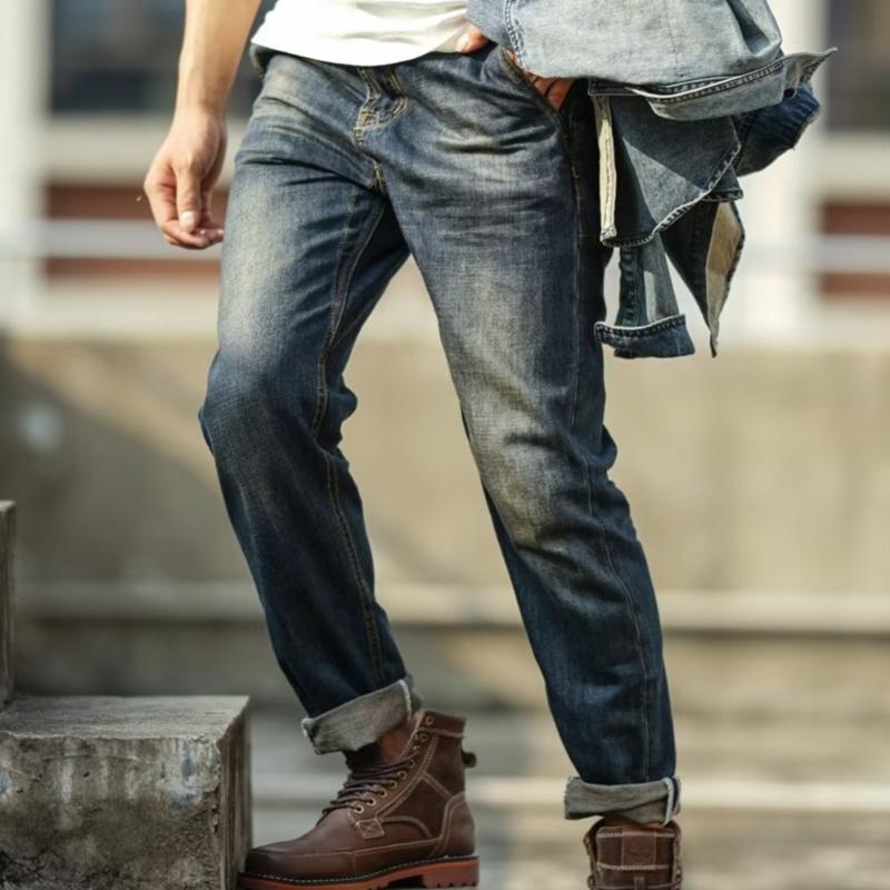 Mens Solid Color Motorcycle Cargo Vintage Jeans 20563784Y