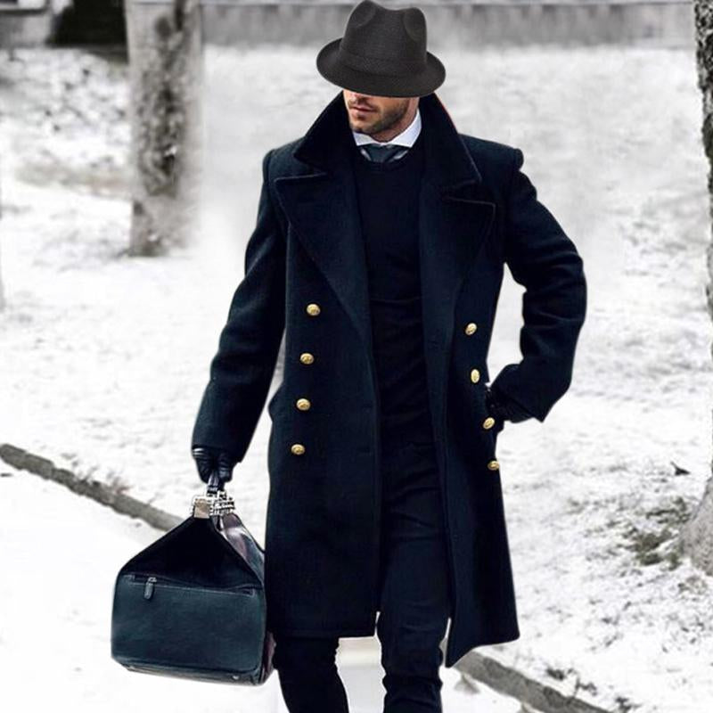 Mens Vintage Solid Lapel Double Breasted Coat 05135717Y