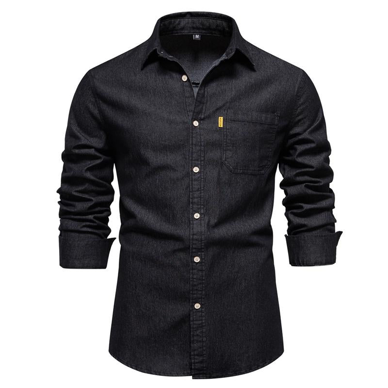 Mens Vintage Casual Solid Color Long Sleeve Denim Shirt 00411337Y