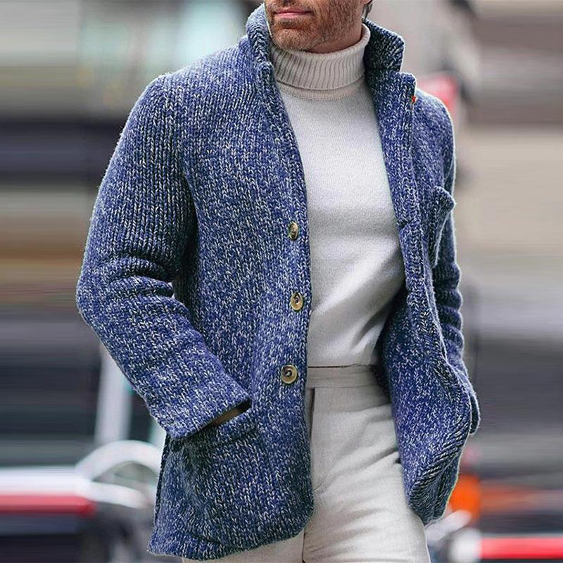 Mens Casual Stand Collar Single Breasted Pocket Knit Cardigan 01116285M