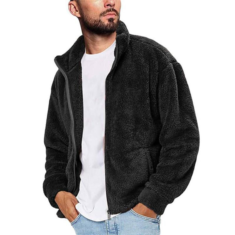 Mens Casual Solid Color Stand Collar Plush Loose Zipper Sweatshirt 60146911M