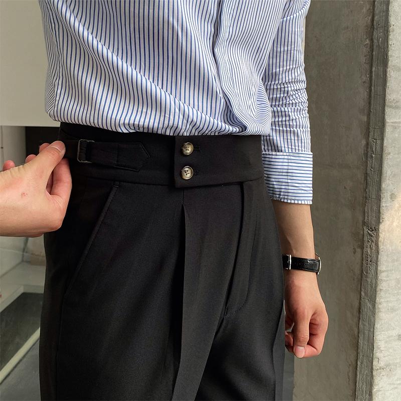 Mens British Style Drape High Waist Straight Pants 73687328M