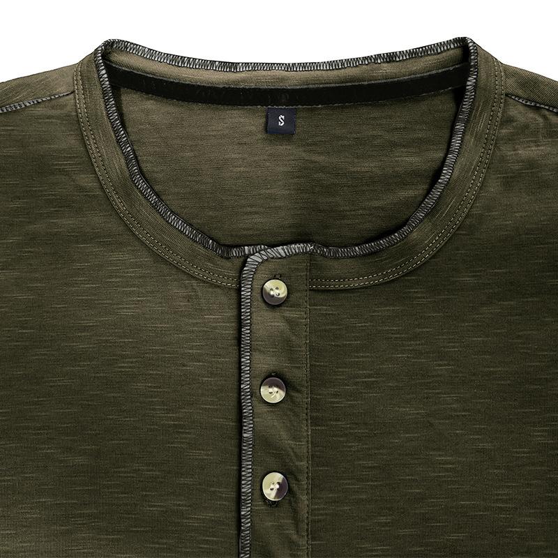 Mens Slub Cotton Crew Neck Long Sleeve Solid Henley T-Shirt 29496892X