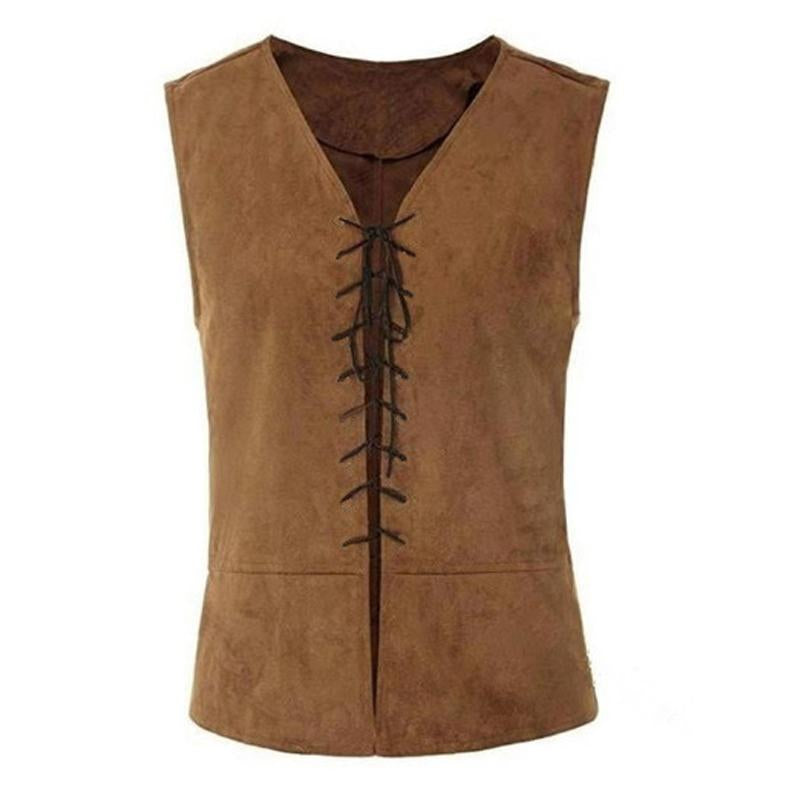 Mens Retro Casual Lace-Up Solid Color Vest 81619774X