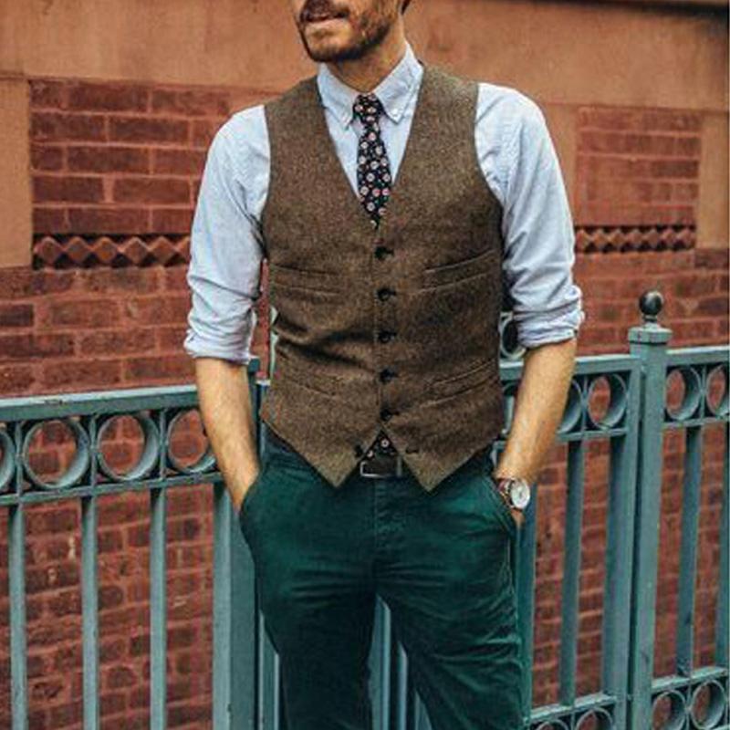 Mens Vintage Solid Color V-Neck Single-Breasted Slim Fit Vest 00171886M