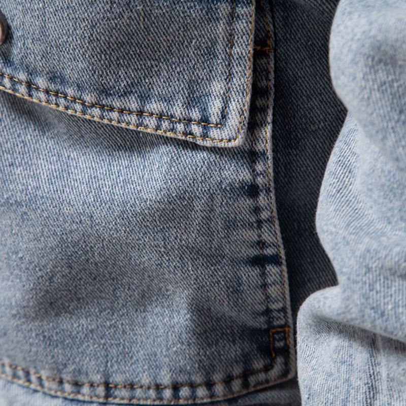 Mens Vintage Fleece Warm Lapel Single Breasted Denim Jacket 56398504M