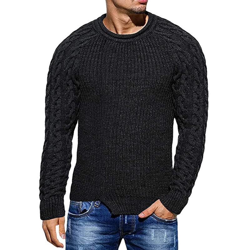 Mens Round Neck Slim Long Sleeve Pullover Knit Sweater 46053703Z