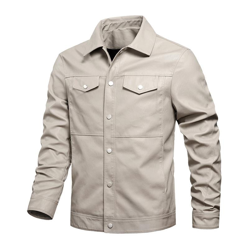 Mens Casual Back Letter Embroidery Lapel Leather Jacket 76017692Y