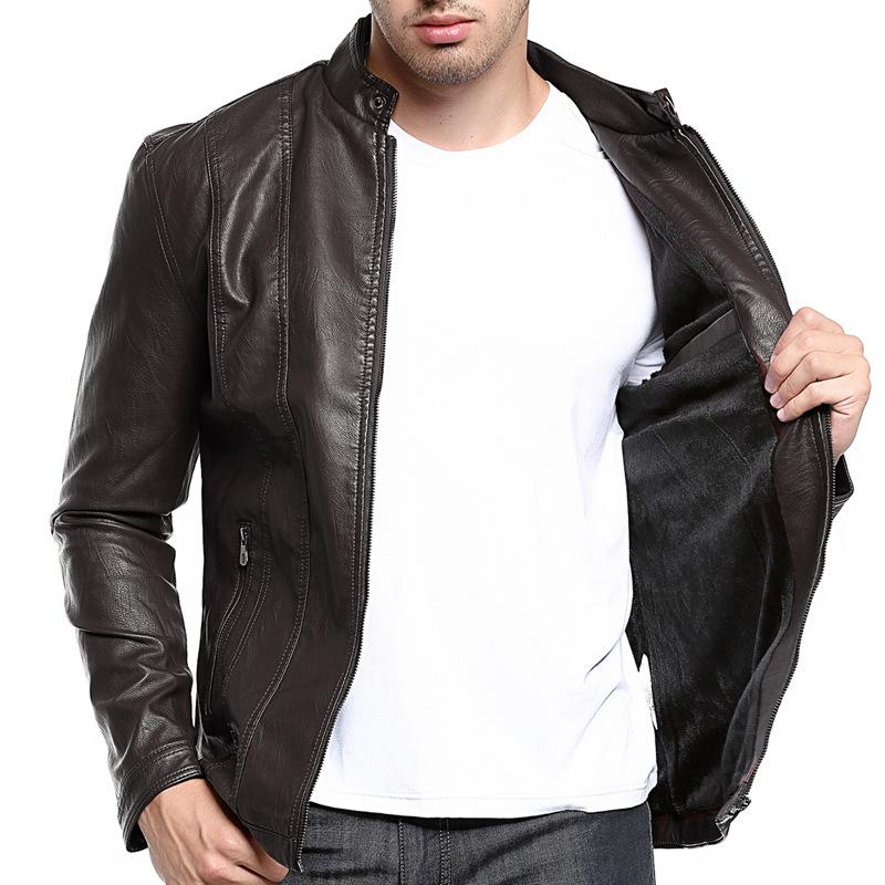 Mens Stand Collar Zip Slim Pu Leather Bike Jacket 15252134Z