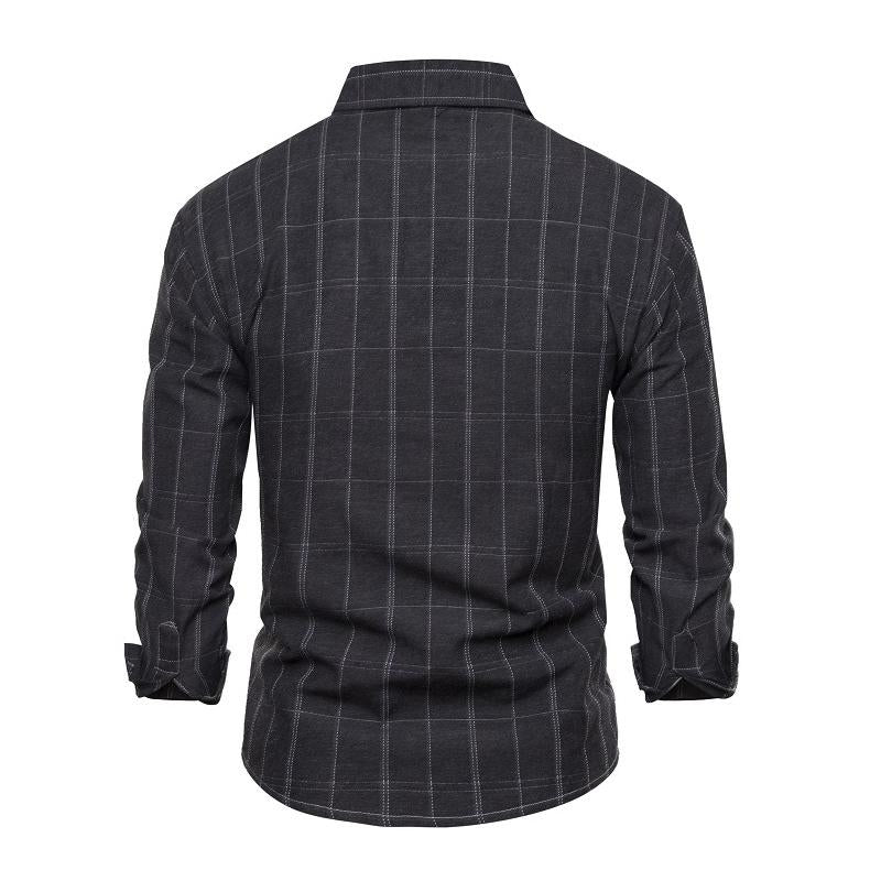 Mens Casual Plaid Chest Pocket Lapel Long Sleeve Shirt 52493953Y