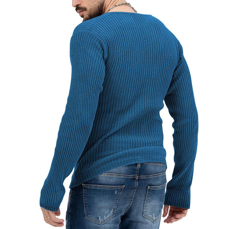 Mens Casual Solid Color V-Neck Long Sleeve Knitwear 93625426Y