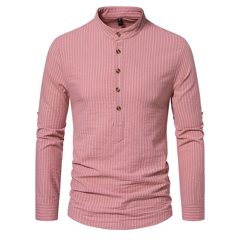 Mens Casual Striped Stand Collar Long Sleeve Shirt 95806899X