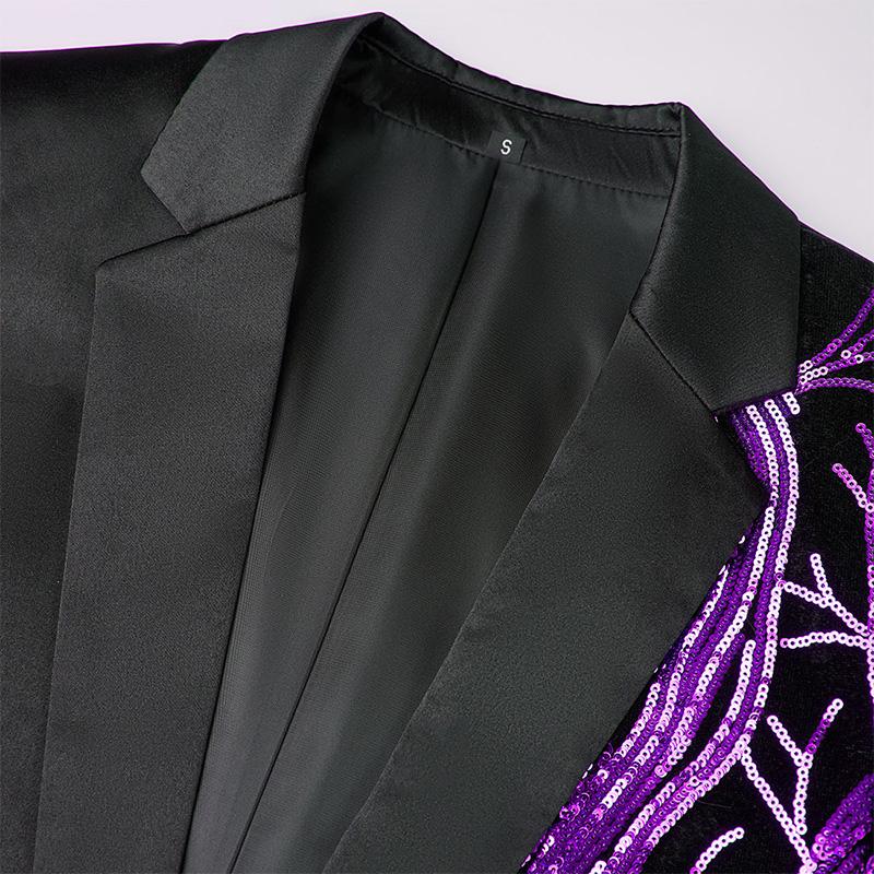 Mens Vintage Sequin Panel Single Breasted Lapel Blazer 16347416M