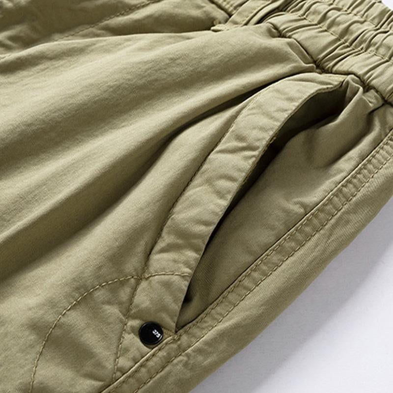 Mens Casual Solid Color Cotton Multi-Pockets Elastic Waist Cargo Pants 34479237M
