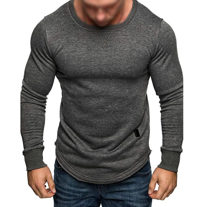 Mens Casual Solid Color Round Neck Long Sleeve T-Shirt 38971390M