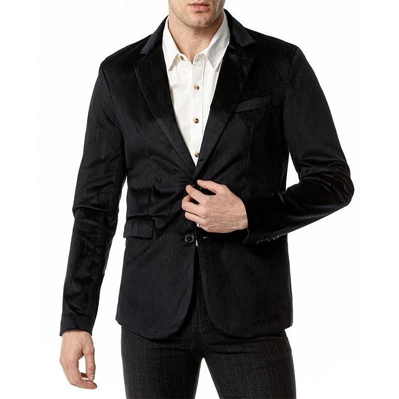 Mens Vintage Lapel Velvet Solid Color Single Breasted Blazer 49661067M