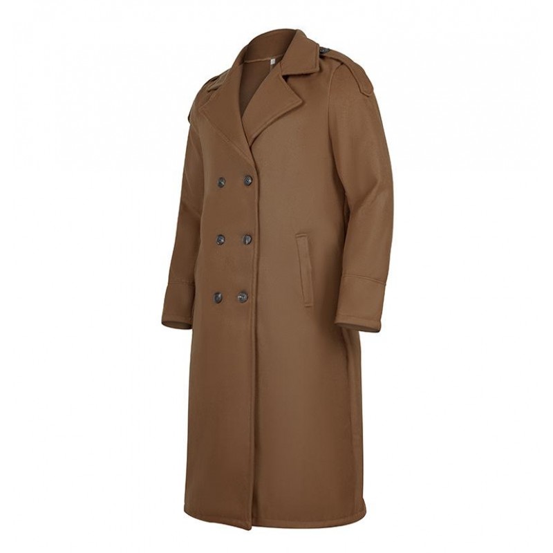 Mens Turn-down Collar Double Breasted Solid Long Coat 63857145Z