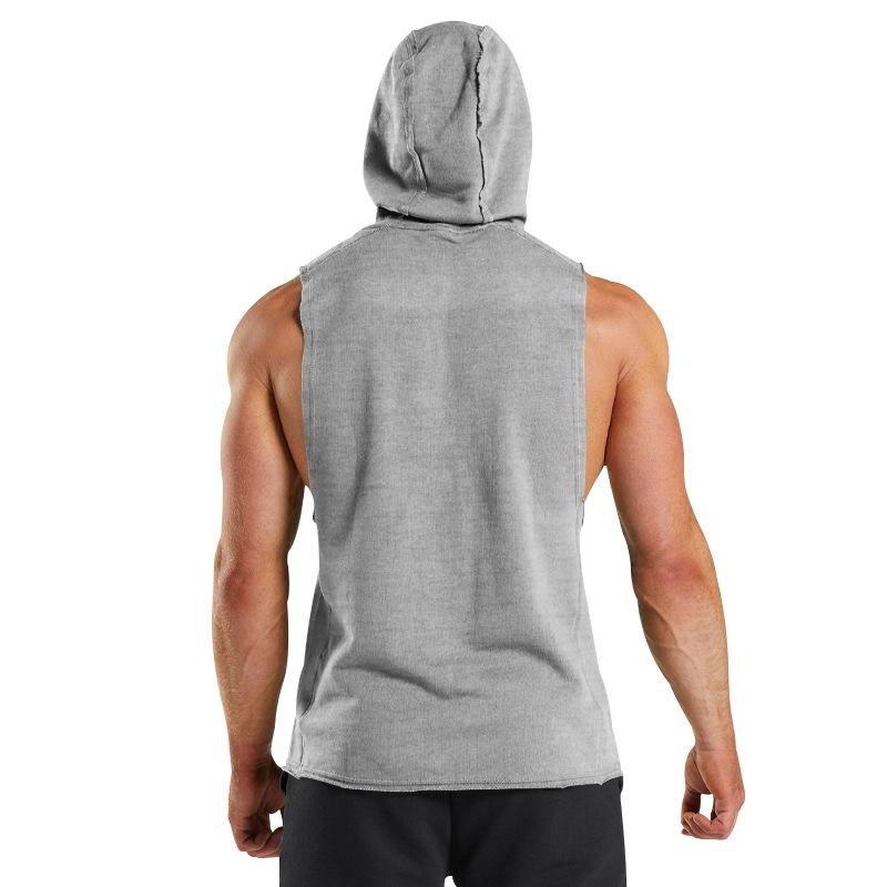 Mens Solid Loose Hooded Sleeveless Fitness Sports Tank Top 82109561Z