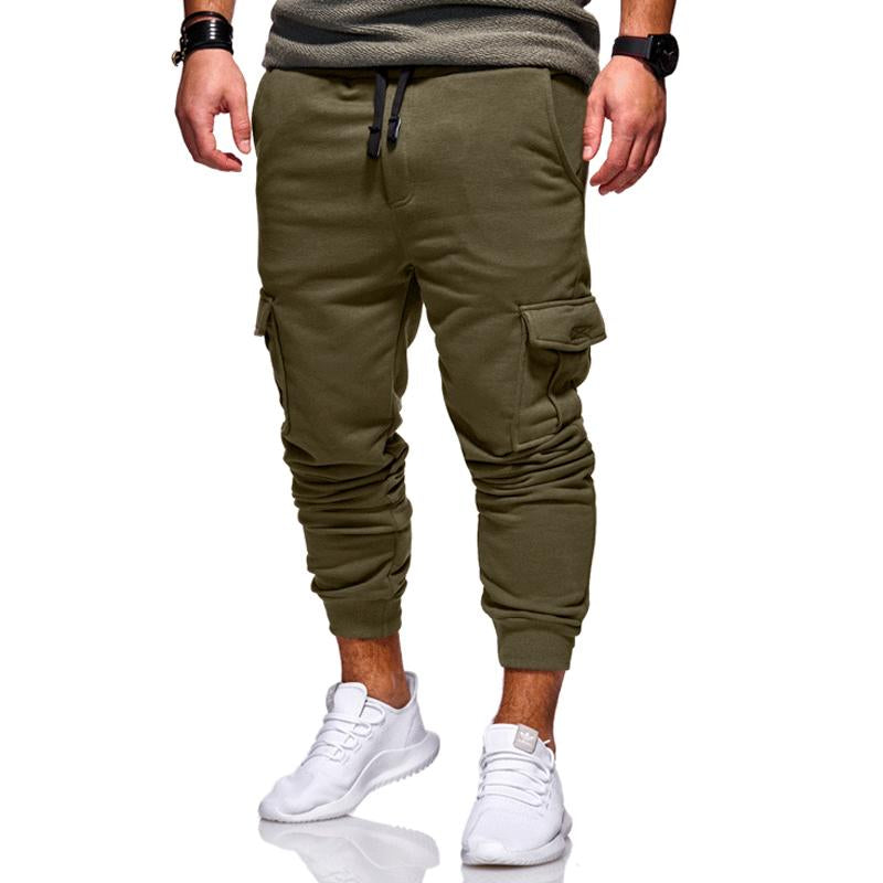 Mens Solid Color Casual Fashion Tether Elastic Multi Pocket Sweatpants 03839355X