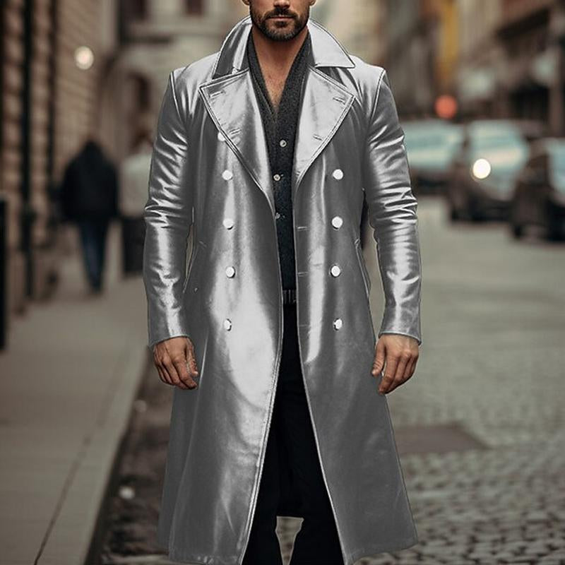 Mens Vintage Leather Solid Color Mid Length Leather Coat 35506675X