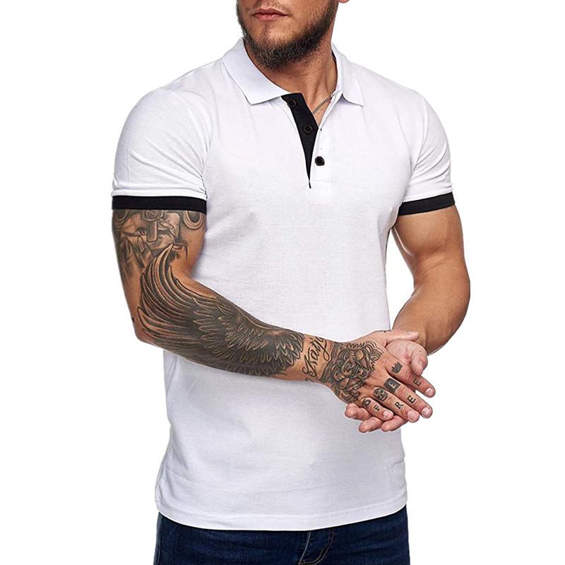 Mens Colorblock Lapel Short Sleeve Casual Polo Shirt 67494980Z