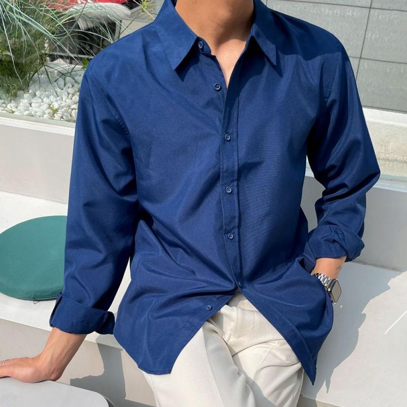 Mens Solid Color Lapel Long Sleeve Casual Shirt 15162929Z