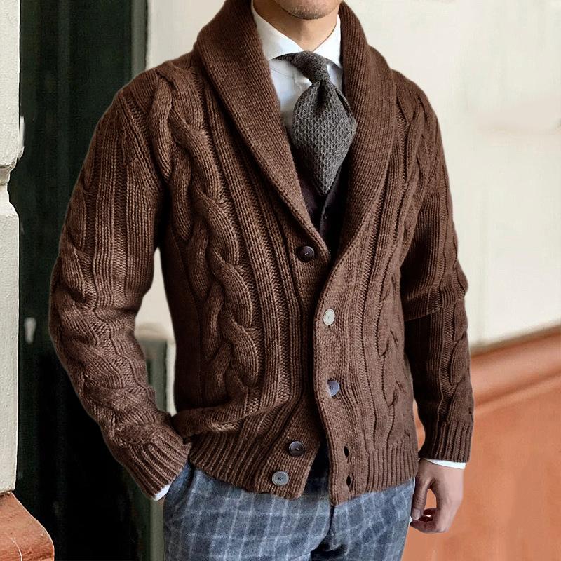 Mens Vintage Lapel Single Breasted Cable Knit Cardigan 99011169Z
