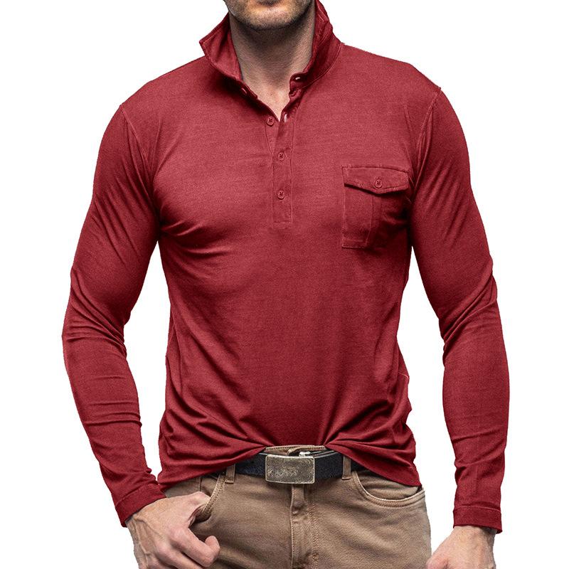 Mens Casual Solid Color Lapel Long Sleeve Polo Shirt 33969571M