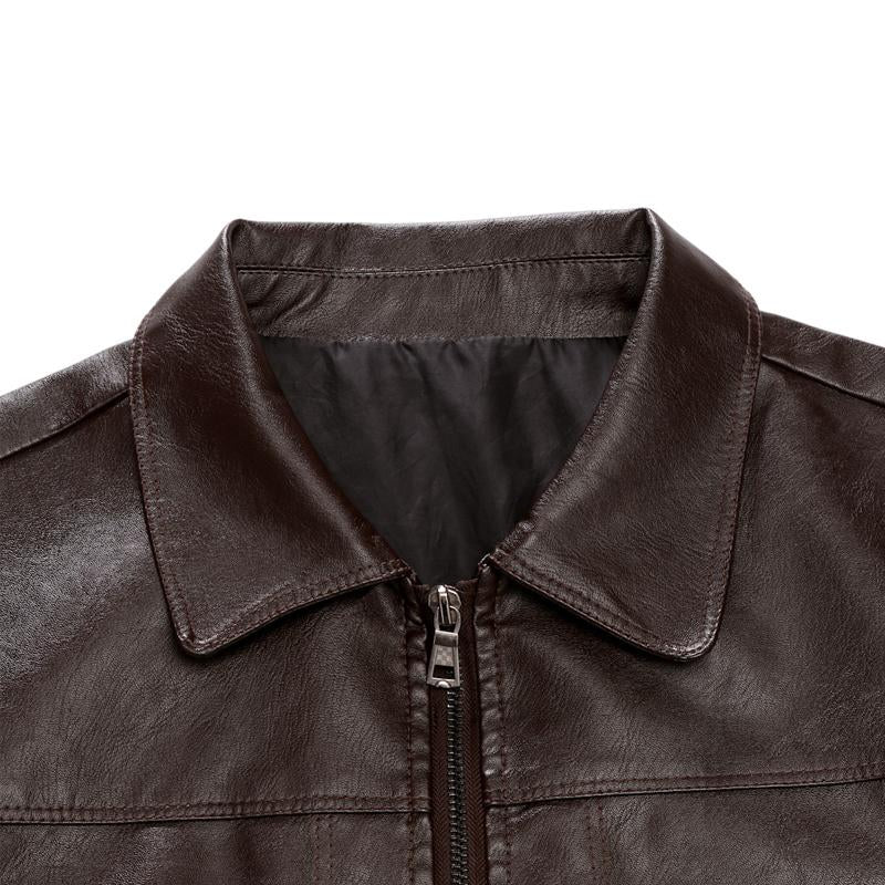 Mens Vintage Solid Collar Leather Jacket 48363827Y