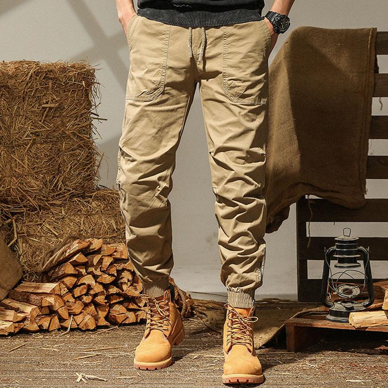 Mens Casual Cotton Loose Elastic Waist Multi Pocket Cargo Pants 14871078M