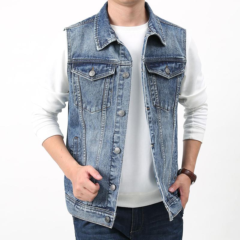 Mens Vintage Wash Lapel Single Breasted Multi Pocket Denim Vest 50562057M