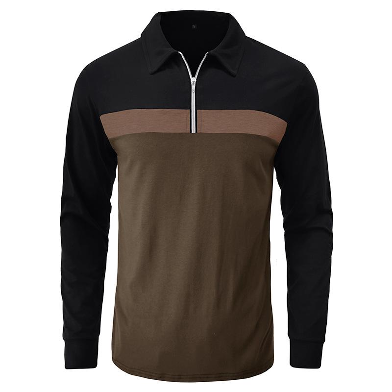 Mens Lapel Color Block Polo Long Sleeve Shirt 51990862X