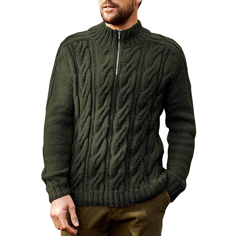 Mens Casual Solid Color Half Turtleneck Zipper Pullover Knitted Sweater 85473607M