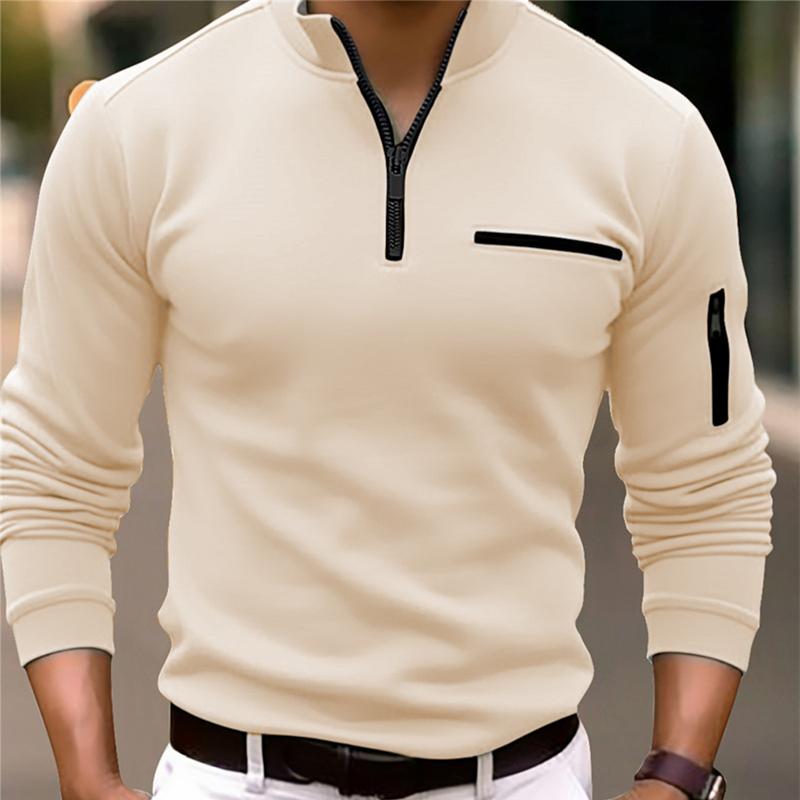 MenS Casual Solid Color Zipper Polo Shirt 71126757Y