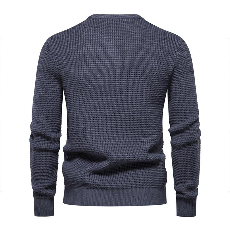 Mens Casual Solid Color Round Neck Waffle Knit Pullover Sweater 07757343M