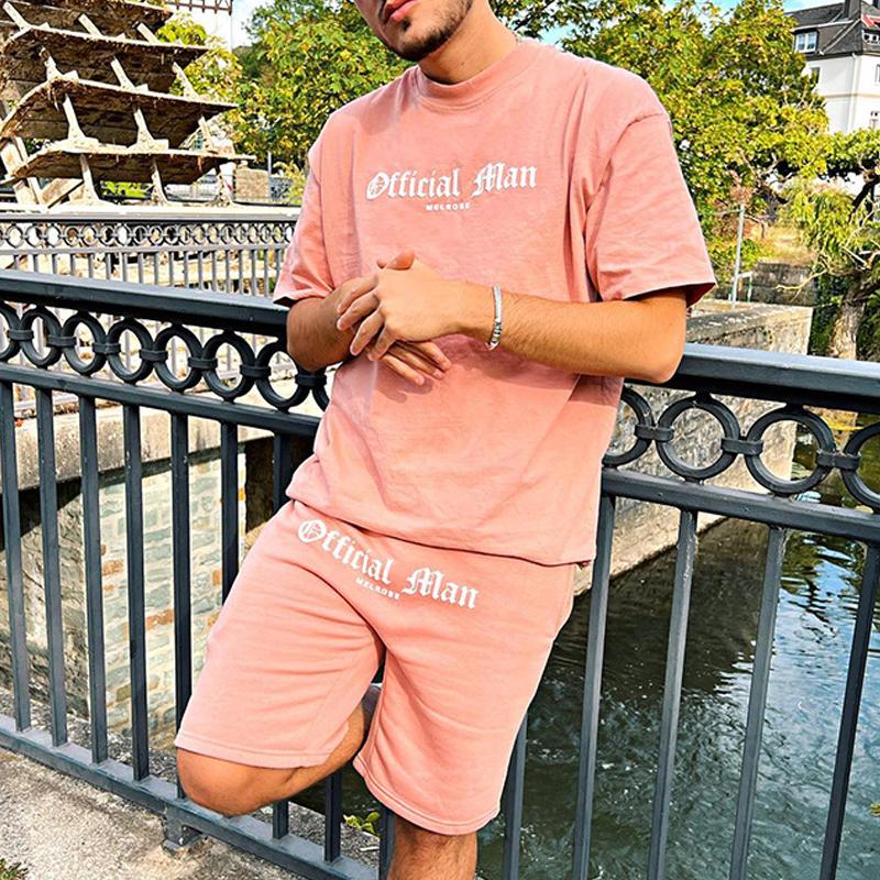 Mens Casual Letter Print Short Sleeve T-Shirt Shorts Set 04764509Y
