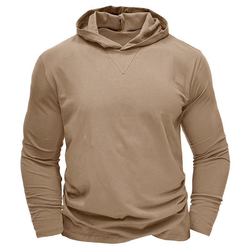 Mens Casual Solid Color Hooded Long Sleeve T-Shirt 90114469M