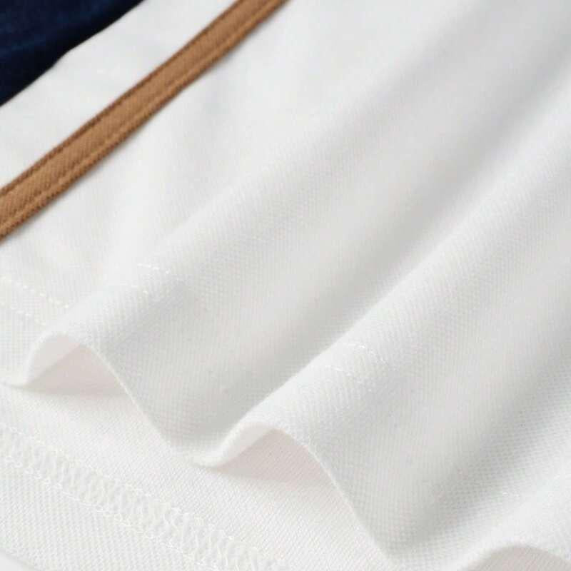 Mens Striped Print Stitching Short-sleeved Lapel Zip POLO Shirt 55227832X