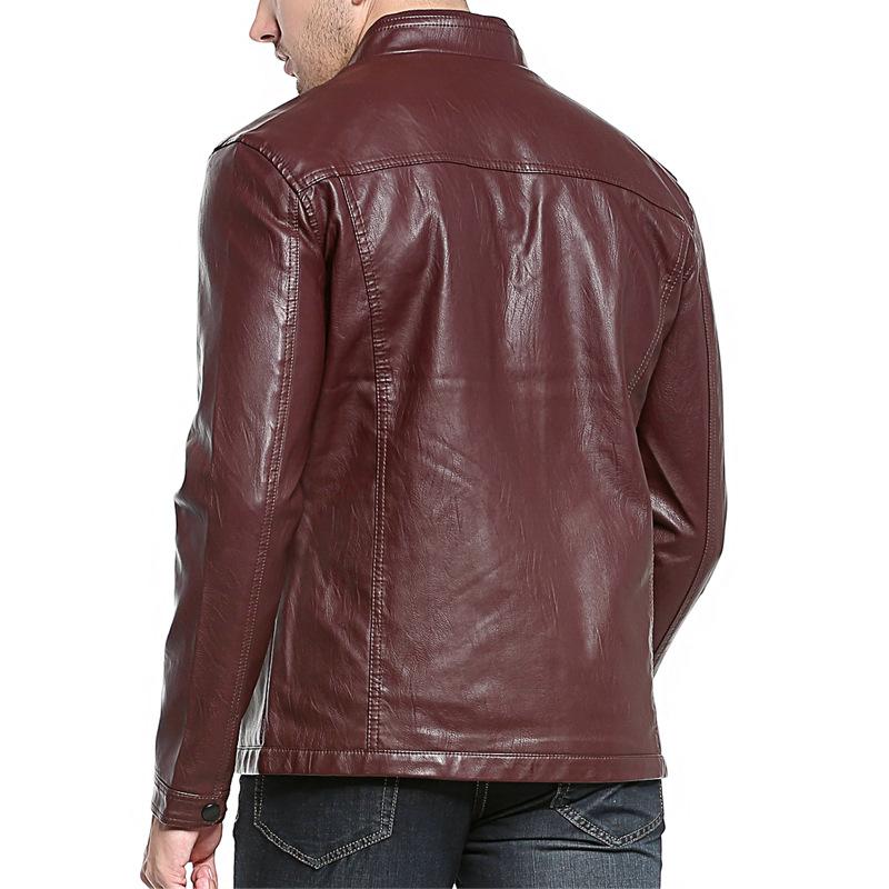 Mens Stand Collar Zip Slim Pu Leather Bike Jacket 15252134Z