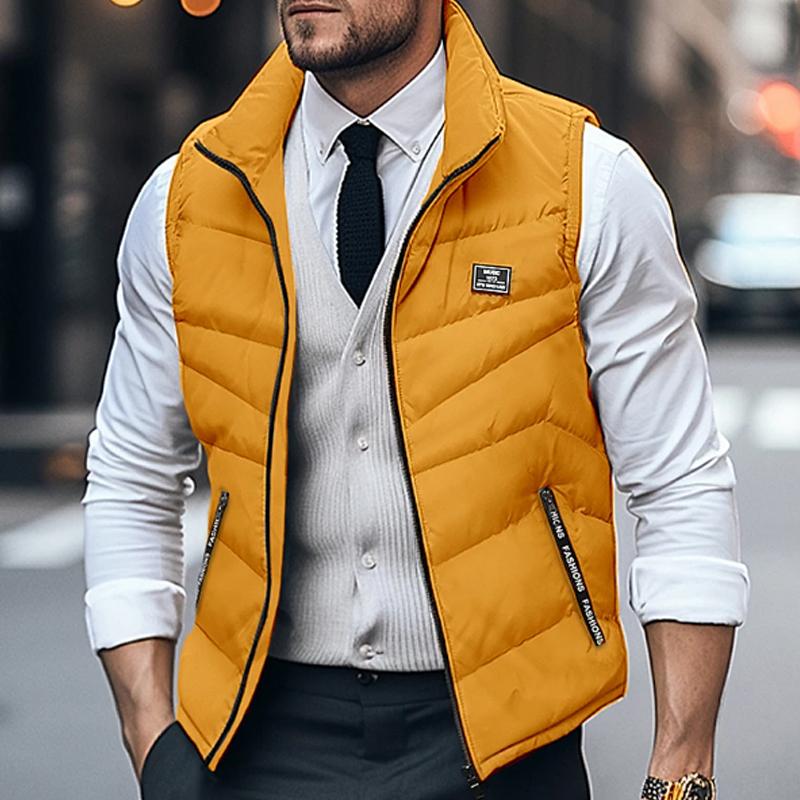 MenS Casual Solid Color Warm Stand Collar Down Vest 01447216Y