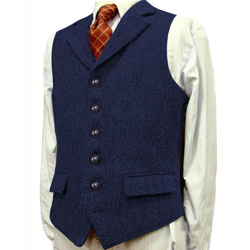 Mens Vintage Lapel Herringbone Single Breasted Suit Vest 96979880M