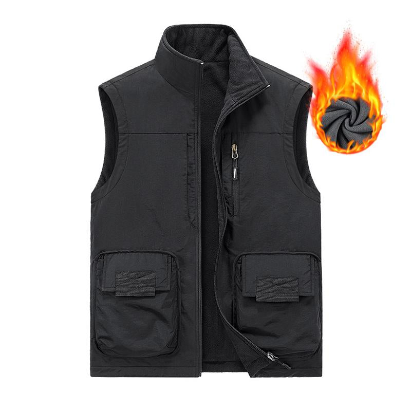 Mens Vintage Polar Fleece Reversible Multi-Pocket Vest 93907674Y