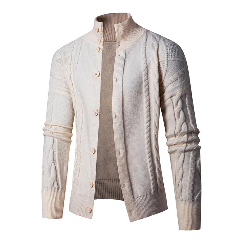 Mens Casual Lapel Single-Breasted Thickened Warm Knitted Cardigan 73185948M