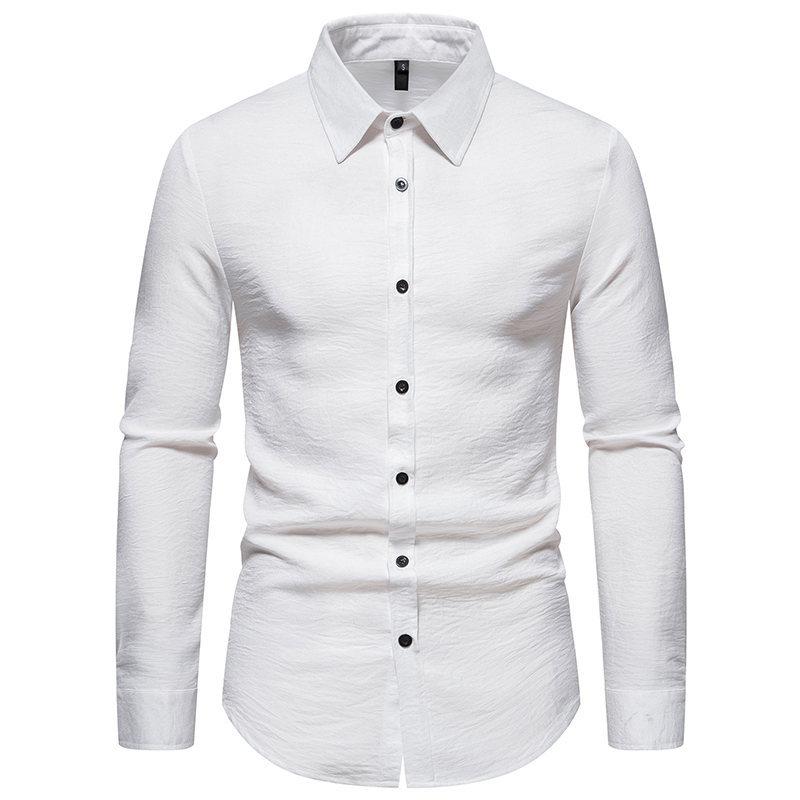 Mens Retro Solid Color Casual Long Sleeve Shirt 86241706Y