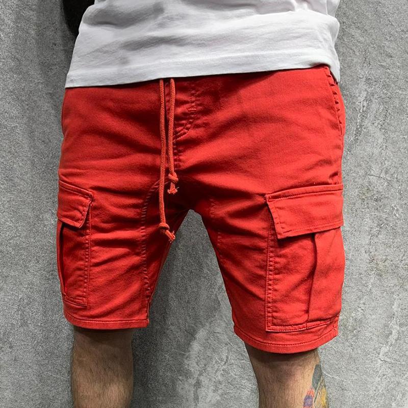 Mens Casual Solid Color Multi-pocket Cargo Shorts 18398228M