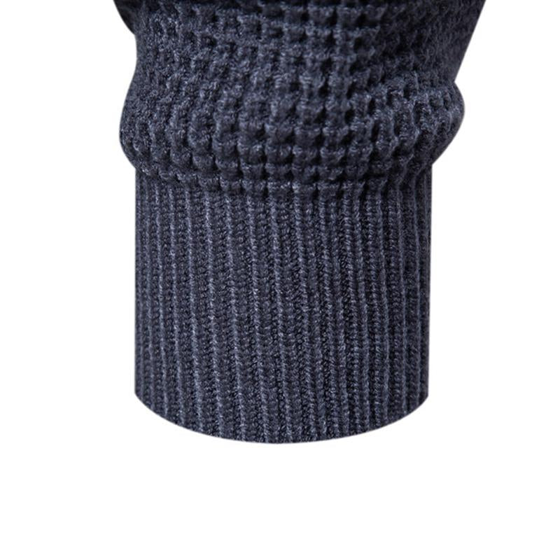 Mens Casual Solid Color Round Neck Waffle Knit Pullover Sweater 07757343M