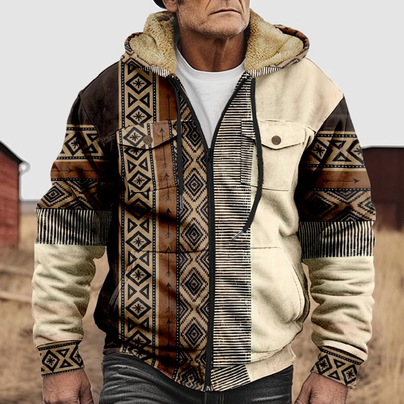 Mens Vintage Print Zip Hooded Fleece Jacket 76989421X