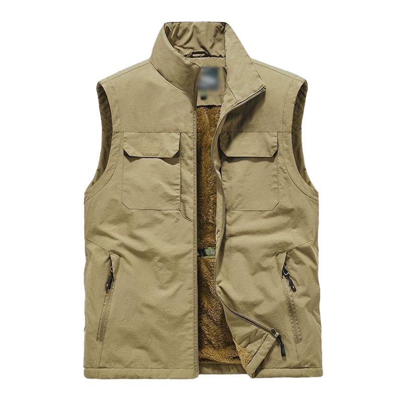 Mens Casual Fleece Warm Multi-pocket Loose Quick-Drying Vest 24481588M