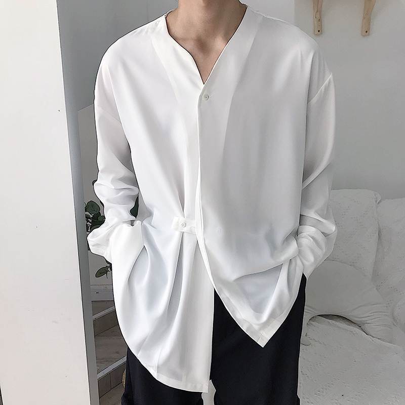 Mens Casual Solid Color Loose Long Sleeve Shirt 38088701M